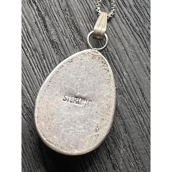 Vintage Blue Green Picture Jasper Sterling Silver Pendant Necklace Chain - Picture 4 of 5